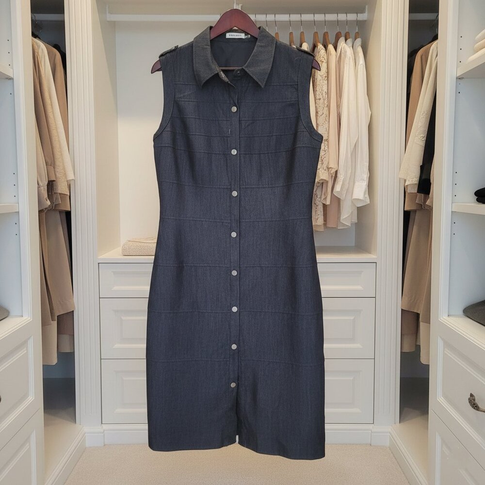 Sleeveless Dark Navy Button-Front Dress